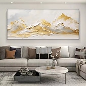 baratos Pinturas de Paisagens-Pintura a óleo sobre tela pintada à mão montanha dourada pinturas de paisagens sala de estar grande arte de parede pintura personalizada decoração de casa sem moldura