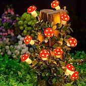 abordables Luces de cuerda solar-Luces solares de hongo para jardín, luces para decoración al aire libre, 6,5 m, 30 ledes, 7 m, 50 ledes, lindas mini luces de cadena de hongos, 8 modos, luces solares para caminos de jardín, césped,