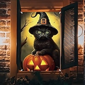 levne halloweenské nástěnné tapisérie-dekorace na halloweenská okna, látková lebka z ohně plakát na halloweenskou záclonu na okenní dveře dekorace pro strašidelný dům, strašidelné nálepky na halloweenská okna vnitřní venkovní