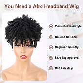 economico Parrucche trendy sintetiche-parrucca afro riccia crespa fascia parrucche afro corte per donne nere parrucca sintetica riccia crespa fascia con frangia per donne parrucca afro naturale con frangia turbante avvolgente