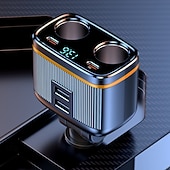abordables Cargadores para coche-Cargadores de coche de 145 W, adaptador de carga de alta potencia, divisor de potencia de 2 enchufes, 12-24 V, con puertos USB tipo C PD, pantalla de voltaje LED para coche, camión, todoterreno