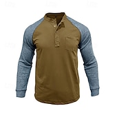 preiswerte Lässiges Henley-T-Shirt-Herren T-Shirt mit Knöpfen T Shirt Henley Hemd T-Shirt Langarm Henley Frühling &amp; Herbst Farbblock Mode Designer Basic Patchwork Urlaub Straße Ausgehen Königliches Blau Blau Armeegrün Top T-Shirt für