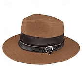 billige Hatter til herrer-Herre Stråhatt Solhatt Wild Brim Hat Kakifarget Beige Sengetøy Netting Mote Fritid Gate Daglig Helfarge Justerbare Solkrem Pustende
