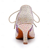 cheap Latin Shoes-Women&#039;s Multicolor Rhinestone-Embellished Lace-Up Ballroom Dance Shoes with Open Toe, Perfect for Latin and Salsa Performances