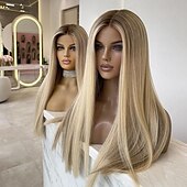 baratos Perucas de seda frontais de cabelo natural-Cabelo humano remy 13x4 Lace Front Peruca Parte do meio Cabelo Brasileiro Liso Seda Multi Cores Peruca 130% 150% Densidade do Cabelo com o cabelo do bebê Cabelo com Luzes / Reflexos Riscas Naturais