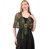cheap Wedding Guest Wraps-Gold And Silver Silk Shawl With Buckle, Bride And Bridesmaid Group, Dance Party, Wedding Dress, Evening Gown, Shawl For Women