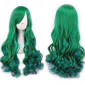 economico Parrucche di Carnevale-Parrucca ombre arcobaleno in capelli sintetici con frangia rossa gialla viola verde blu per donne nere Festa di Halloween Cosplay