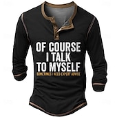 cheap Funny Words-Men&#039;s Halloween Letter Henley Shirt Long Sleeve 3D Print Cowboy Casual Holiday Festival Summer Spring Fall Black Navy Blue Henley Henley T-Shirt