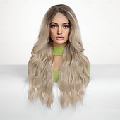 economico Parrucche lace sintetiche-Parrucca in pizzo sintetico Ondulato naturale Stile 26 pollice Biondo Parte di mezzo Cucita a U Parrucca Per donna Parrucca Oro chiaro