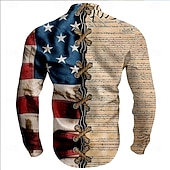  Camicia Patriottica da Uomo Bandiera Americana per il Giorno dell'Indipendenza Camicia con Bottoni Manica Lunga Casual Vacanza Quotidiana Estate Primavera e Autunno Colletto Grande Colletto a Fascia