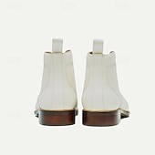 cheap Premium Leather Boots-Men&#039;s Premium Cowhide White Oxford Boots – Perforated Design, Business Formal Leather Ankle Boots