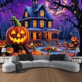お買い得  ハロウィン壁タペストリー-ハロウィーンの飾り、ブラックライトタペストリー、カボチャ、ハロウィーンの木、紫外線反応、暗闇で光るパーティー、サイケデリックでトリッピーな霧の吊り下げタペストリー、リビングルーム、寝室、ゴースト城用ウォールアート壁画