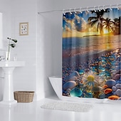 お買い得  シャワーカーテン-フック付きシャワーカーテン 180cm*180cm(70&quot;*70&quot;) ポリエステル洗濯可能防水パターンバスルームバスタブデコ海岸の海
