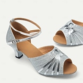 preiswerte Lateinamerikanische Schuhe-silberne Glitzer-Tanzschuhe für Damen mit überkreuzten Riemen und offener Zehenpartie – ideal für Gesellschafts- und lateinamerikanische Tänze