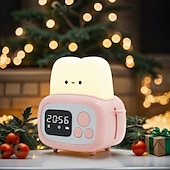 cheap Stationery-Toast Clock Timer Lamp Cute LED Bread Night Light with USB Dimmable Table Clock Alarm for Kids Soft Light