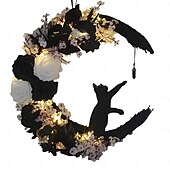 baratos Halloween interno-guirlanda de gato criativa luz noturna led - decoração de gato de lua de halloween para pendurar em casa e exibição de janela, presente perfeito para amantes de gatos
