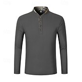 preiswerte Klassisches Poloshirt für Herren-Herren Waffel-Poloshirt Golfhemd Arbeit Casual Ständer Langarm Basic Modern Farbblock Patchwork Taste Frühling &amp; Herbst Regular Fit Schwarz Weiß Wein Marinenblau Dunkelgrau Armeegrün Waffel-Poloshirt