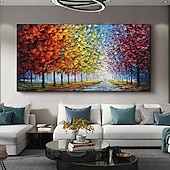 abordables Peintures fleurs/botaniques-grande peinture à l&#039;huile d&#039;arbre peinte à la main sur toile peinture d&#039;automne de forêt colorée faite à la main pour l&#039;art du salon peinture impasto texturée lourde peinte à la main
