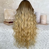 economico Parrucche lace front capelli veri-Capelli umani di Remy 13x4 Pizzo Frontale Parrucca Parte di mezzo Brasiliano Ondulato Onda sciolta Biondo Multicolore Parrucca 130% 150% Densità dei capelli con i capelli del bambino Capelli