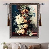 baratos Tapeçarias tecidas em jacquard-Tapeçaria tecida jacquard gobelin aubusson tapeçaria pendurada na parede flor e tear de uva tecido de algodão decoração de quarto de sala de estar (sem bastão e borlas)