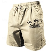 cheap Classic-Coconut Tree Men&#039;s Cotton Linen Shorts Summer Hawaiian Shorts Beach Shorts Print Drawstring Elastic Waist Breathable Soft 20% Linen Shorts Casual Daily Holiday Streetwear