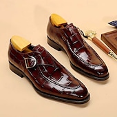 preiswerte Formell-Burgunderrote Monkstrap-Schuhe aus Kunstleder mit Krokodilmuster für Herren – elegantes, formelles Schuhwerk mit Schnallendesign für Hochzeiten, das Business und besondere Anlässe