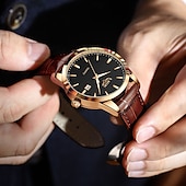 voordelige Quartz-horloges-LIGE Heren Quartz Horloge Zakelijke Datum Waterdichte Leren Strap Horloge