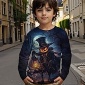 halpa Poikien Halloween-asut-Poikien 3D Kuvitettu Piirretty Kurpitsa T-paita Pitkähihainen Kevät Syksy Muoti Perus Lapset 4-12 vuotta Tiukka pyöreä kaula-aukko ulko- Kausaliteetti Päivittäin Normaali