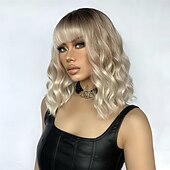 billige Syntetiske trendy parykker-Cosplay Kostyme Parykk Krøllet Spretne krøller Bobfrisyre Rett pannelugg Med lugg Parykk 14 tommer (ca. 36cm) Lys Gylden Syntetisk hår Dame Elastisk Bedårende Bekvem Blond
