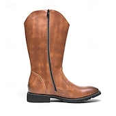 billiga Cowboy &amp; Western Boots-bruna cowboystövlar för män med präglad design och dragkedja i sidan, perfekta för utomhus- och fritidskläder