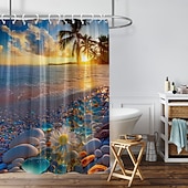 お買い得  シャワーカーテン-フック付きシャワーカーテン 180cm*180cm(70&quot;*70&quot;) ポリエステル洗濯可能防水パターンバスルームバスタブデコ海岸の海