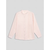 halpa Miesten Elite-paidat-Miesten Paita Pellava paita Button Up paita Tavallinen ulko- Loma Valkoinen Punastuvan vaaleanpunainen Pitkähihainen Pystykaulus 봄 &amp; Syksy Vaatetus Rypytetty