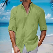 economico Vacanza-Per uomo Camicia Camicia con colletto alla coreana Camicia Estiva Camicia da Spiaggia Camicia con Bottoni Semplice Vacanza Crociera Bianco Rosa Blu marino Blu Manica Lunga Colletto alla coreana