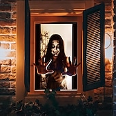 זול שטיחי קיר ליל כל הקדושים-קישוטי כיסוי חלון ליל כל הקדושים, בד יד מדממת מפחיד וילון ליל כל הקדושים פוסטר סרט אימה כיסוי דלת חלון תפאורה לבית רדוף רוחות, חלון ליל כל הקדושים מפחיד נצמד מדבקות פנים חיצוניות
