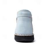 cheap Men&#039;s Slip-ons &amp; Loafers-Men&#039;s Casual Light Blue Leather Loafers with Unique Hand-Stitched Details and Zip Closure, Ideal for Daily Wear
