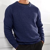 preiswerte Herrenpullover-Herren Pullover Strickpullover Gerippt Gehäkelt Stricken Standard Strick Glatt Rundhalsausschnitt Modisch Basic Freizeitskleidung Verabredung Bekleidung Herbst Winter Schwarz Weiß S M L