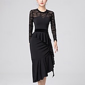 abordables Vêtements d'Entraînement-Danse latine Robe Volants Couleur Pure Fantaisie Femme Utilisation Entraînement manche longue Taille haute Polyester