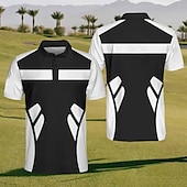 cheap Men&#039;s Golf Polo-Men&#039;s Striped Sports Polo Shirts Golf Shirt Short Sleeve Polo Shirts Collared Shirts Sportswear Vacation Wear Buttons 3D Print Summer Black