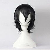 economico Parrucche da festa-parrucche sintetiche corte anime lisce con frangia, parrucca cosplay per feste in costume anime resistente alle alte temperature per uomini e donne