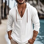abordables Vacaciones-Hombre Camisa camisa de lino Camisa de verano Ropa de playa Plano Vacaciones Maldición Blanco Azul Piscina Marrón Verde Trébol Manga Larga Con Capucha Primavera verano Ropa