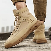 baratos Botas de combate-Homens Botas Botas de trabalho Couro Lona Confortável Antiderrapante Com Cadarço Amêndoa Cáqui