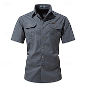 economico Camicie da lavoro da uomo-Per uomo Camicia Camicia Estiva Camicia casual Camicia con Bottoni Camicia cargo Blu denim Nero Giallo Rosso Kaki Manica Corta Semplice Colletto a Camicia Vacanza Camicia hawaiana Tasca Abbigliamento