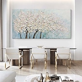 preiswerte Blumen-/Botanische Gemälde-handgemachtes großes 3D-Blumenölgemälde auf Leinwand, handgemaltes weißes Kirschblütengemälde, großes Wandkunstgemälde, handgemachtes Palettenmessergemälde, strukturiertes Acrylgemälde,