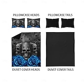 cheap Duvet Cover Sets-Gothic Cool Skull Floral Print 3-Piece Duvet Cover Set Bedding Set - Unique and Artistic Design - Includes Duvet Cover and Pillowcases - Soft and Durable Fabric - Perfect for Adding an Edgy Touch to Your Bedroom Decor