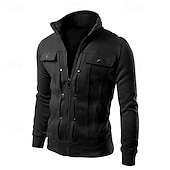 baratos Casacos &amp; Sobretudos para Homem-Homens jaqueta leve jaqueta de verão Jaqueta de Camisa Jaqueta de Transição Rua Roupa Diária Manter Quente Zíper Bolsos Outono &amp; inverno Tecido Moda Clássico Colarinho Clerical Padrão Cinzento Escuro