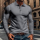 preiswerte Klassisches Poloshirt für Herren-Herren Golfshirt Golf Poloshirts Lässig Arbeit Revers Langarm Basic Modern Einfach Knöpfe Frühling &amp; Herbst Normale Passform Weiß Golfshirt