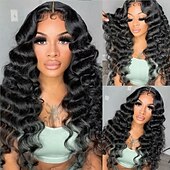 abordables Perruques à dentelle frontale-Perruque Cheveux Naturel Rémy 13x4 devant en dentelle Cheveux Brésiliens Kinky Curly Ondulation Noir Naturel Partie libre perruques pour femmes noires Densité 130% 150% 180% avec des cheveux de béb