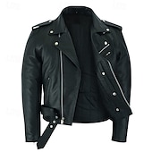 preiswerte Lederjacken-Herren Kunstlederjacke übergangsjacke Mantel Bikerjacke Täglich Outdoorbekleidung Winddicht Tasche Frühling &amp; Herbst Einfach Punk Lässig Revers Regulär Schwarz Wein Blau Braun Jacken