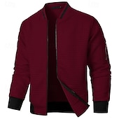 cheap Casual Jackets-Men&#039;s Lightweight Jacket Waffle Jacket Summer Jacket Transition Jacket Vacation Daily Pocket Spring &amp;  Fall Plain Fashion Classic Standing Collar Regular Black White Wine Navy Blue Khaki Jacket