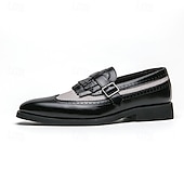 economico Semi-formale-mocassini da uomo retrò in similpelle - classico design brogue con fibbia e dettaglio frangia, calzature versatili ed eleganti